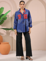 Blue Bandhej Printed Anti-Fit Shirt with Patch Pockets