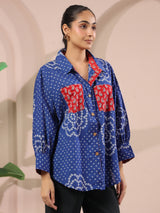 Blue Bandhej Printed Anti-Fit Shirt with Patch Pockets