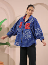 Blue Bandhej Printed Anti-Fit Shirt with Patch Pockets