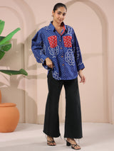 Blue Bandhej Printed Anti-Fit Shirt with Patch Pockets