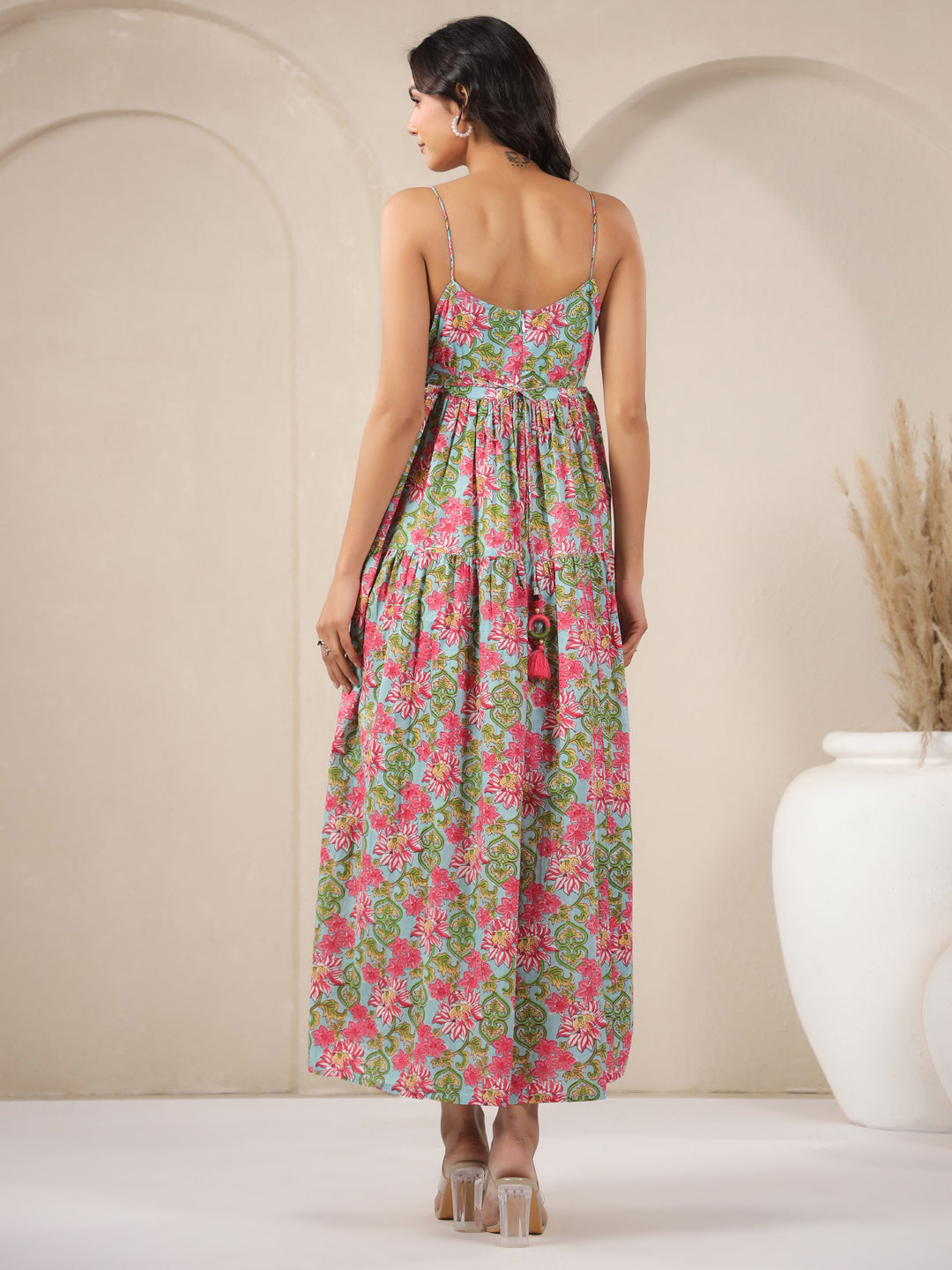 Ice-blue Beach Printed Cotton Dress
