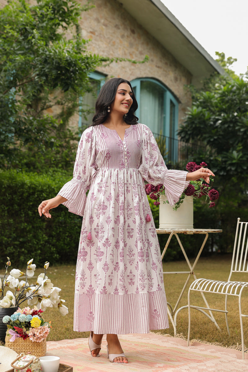 Free Size Cotton Dress with Adjustable Drawstring Waist & Lining