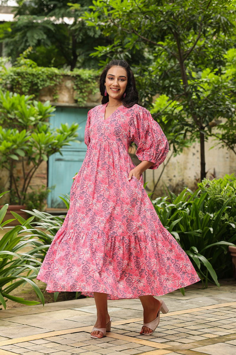 Pink Printed Cotton Dress