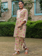 Boho Printed Co-ord Set with Mirror Lace for Festival Wear