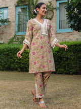Boho Printed Co-ord Set with Mirror Lace for Festival Wear
