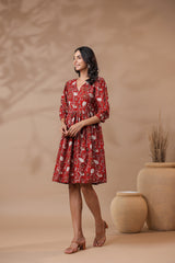 Bagru Printed V-Neck Printed Midi Dress