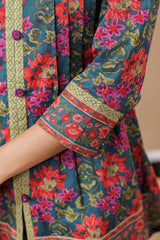 Green Printed Pintucks Cotton Top