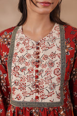 Maroon Bagru Printed Cotton Block Print A-Line Top