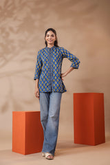 Blue Printed Cotton Top