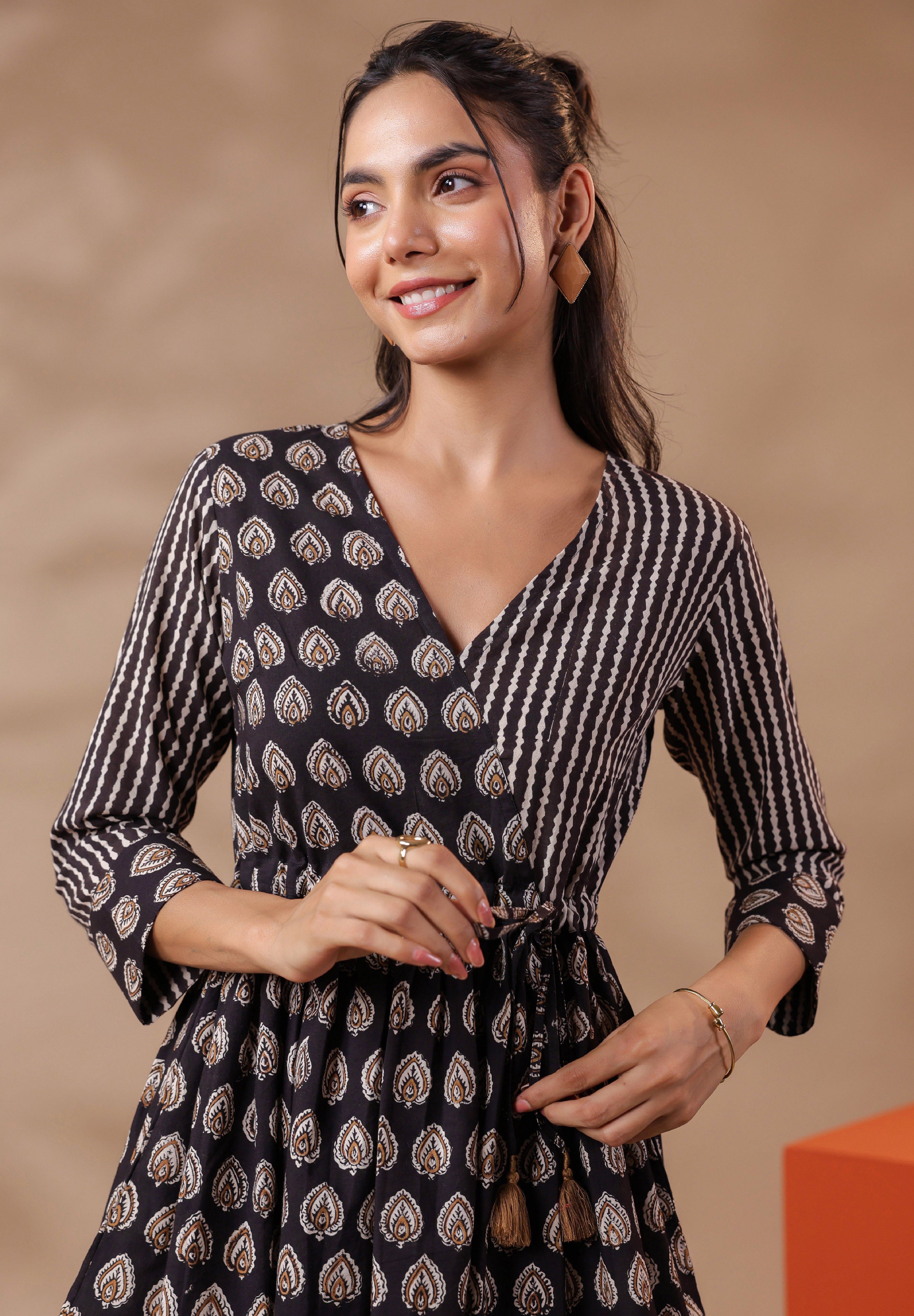 Bagru Printed Black Cotton Top