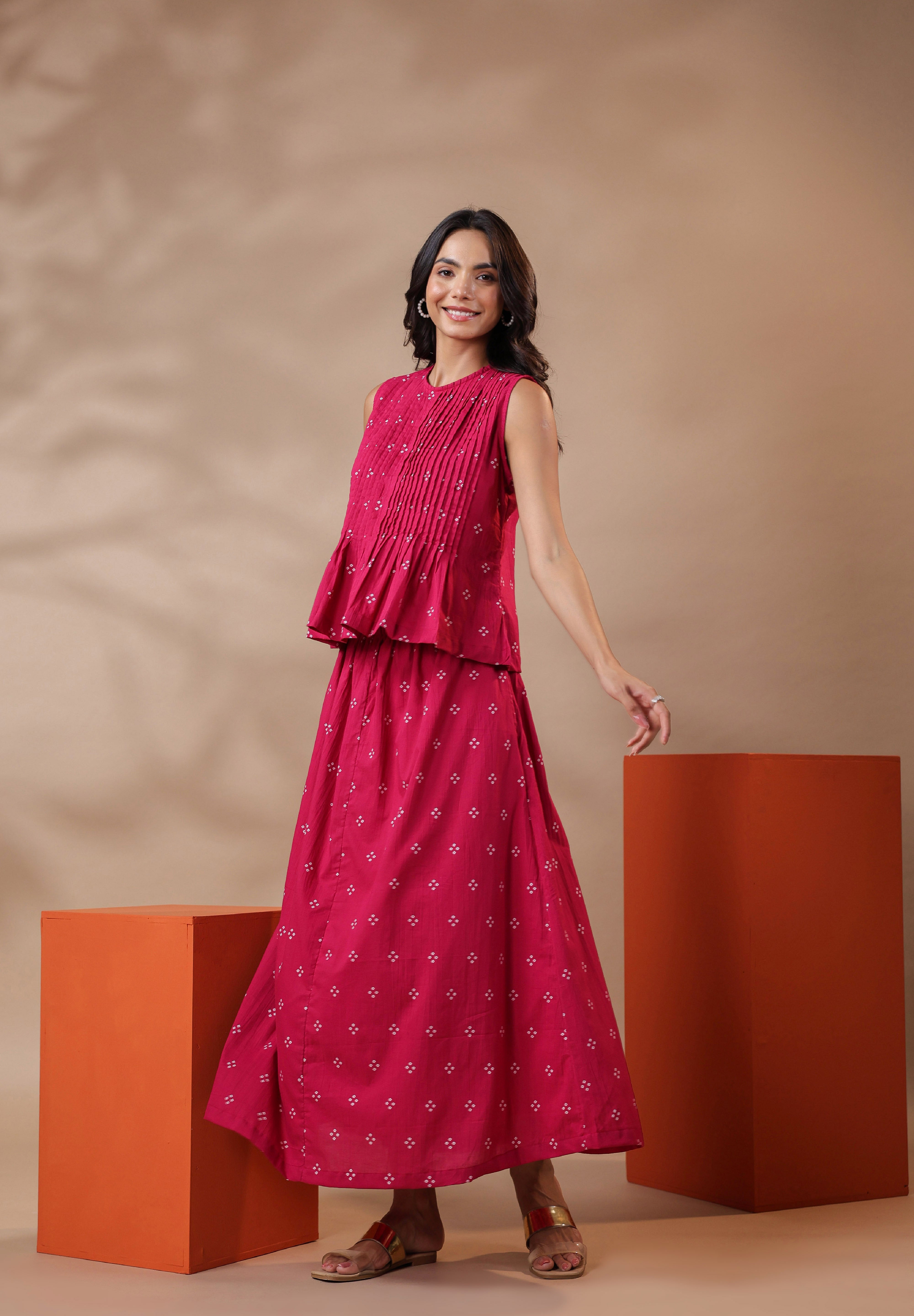 Pink Bandhej Cotton Skirt Co-ord Set