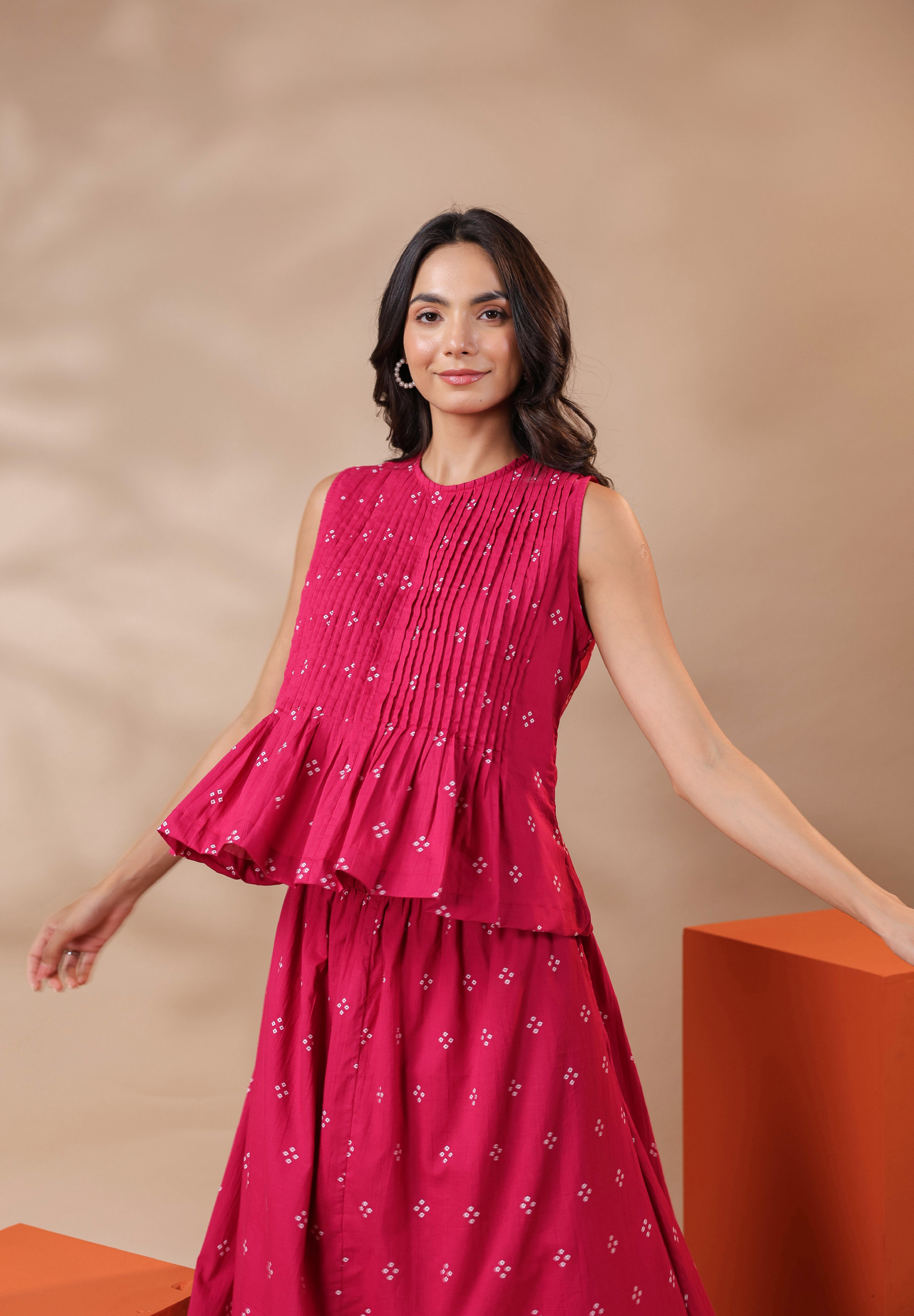 Pink Bandhej Cotton Skirt Co-ord Set