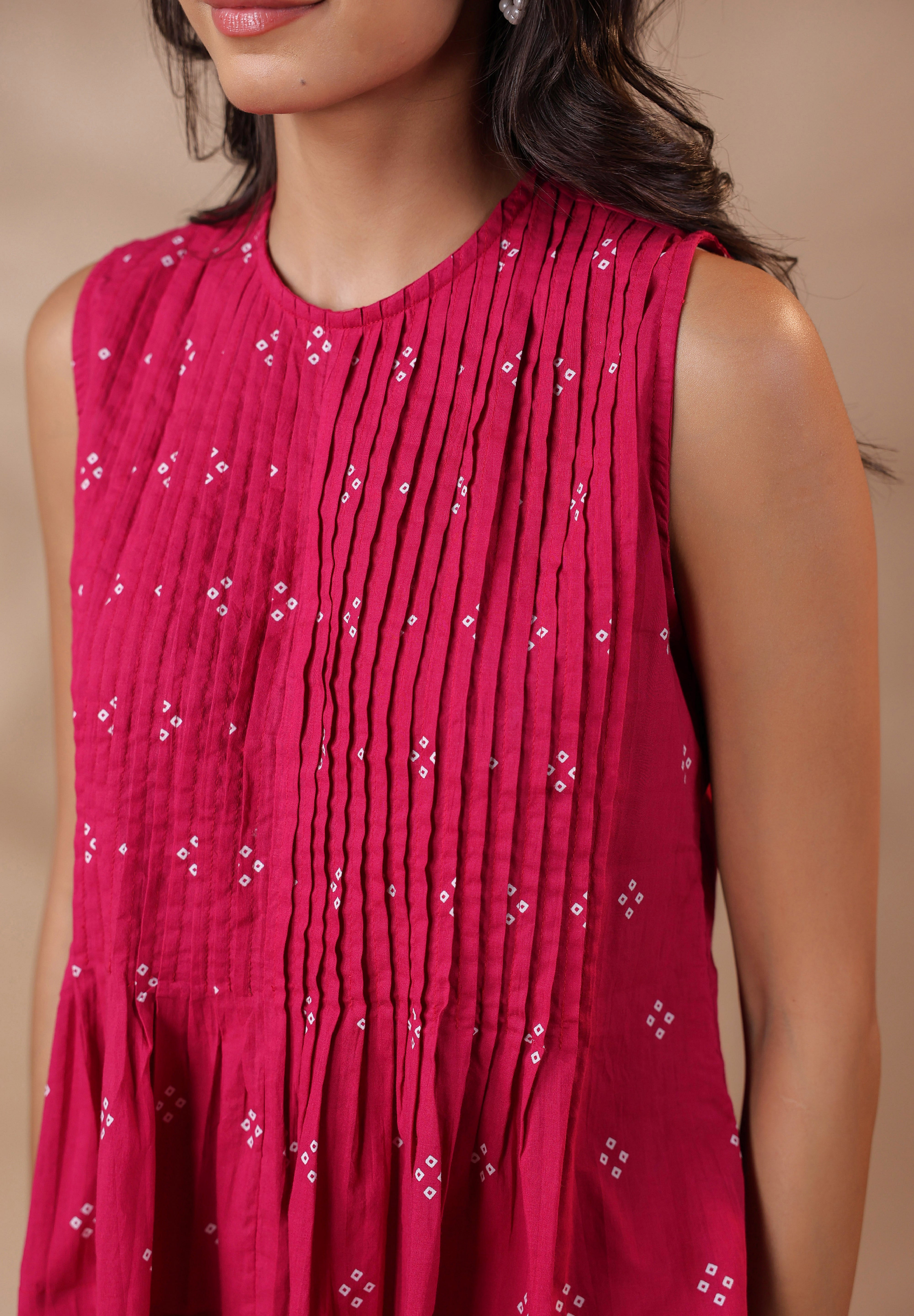 Pink Bandhej Cotton Skirt Co-ord Set