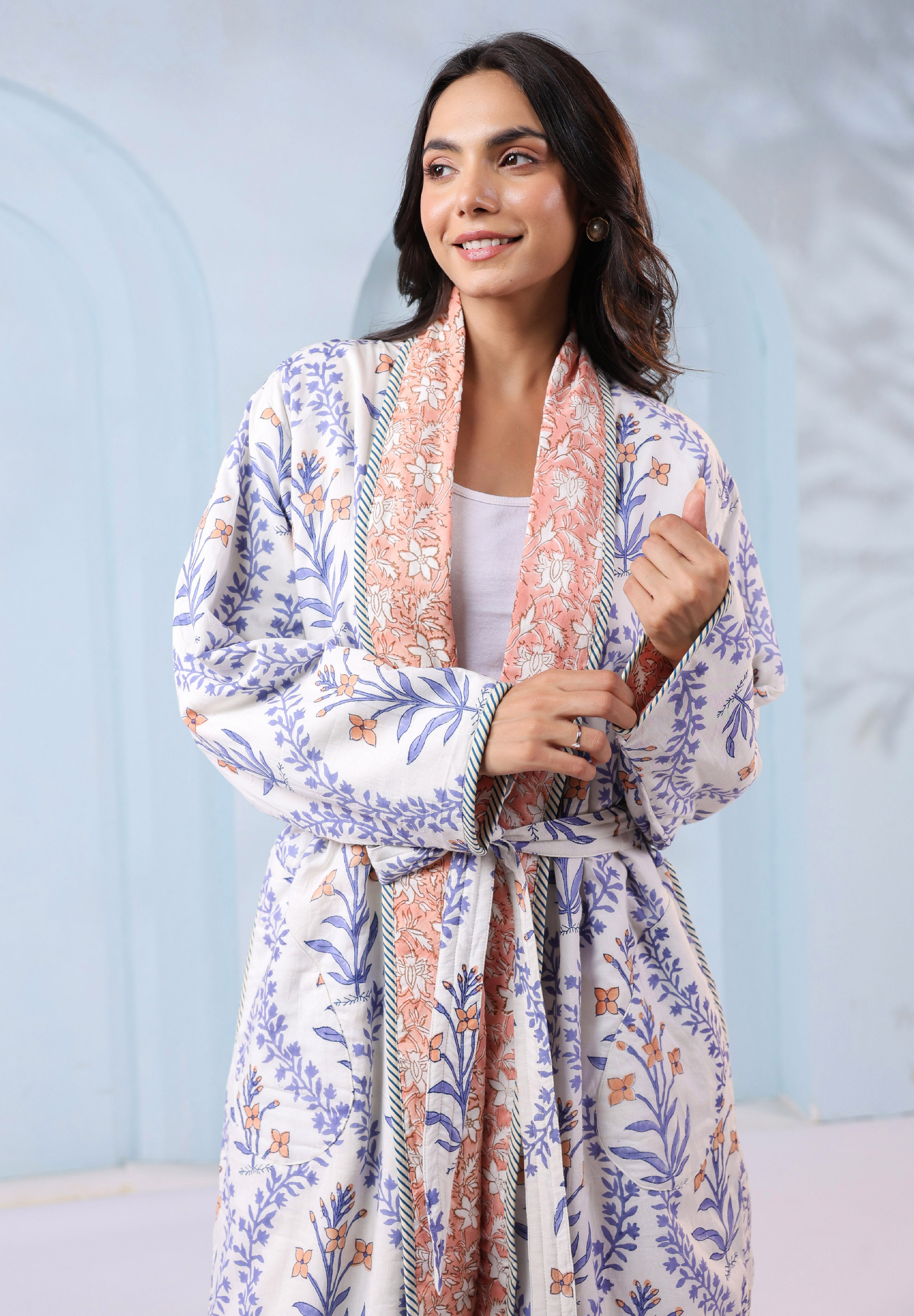 Reversible Robe English Rose Floral Quilted Reversible Robe – Jaipur Morni