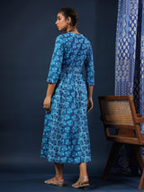 Pure Blue Indigo Handblock Printed Dress