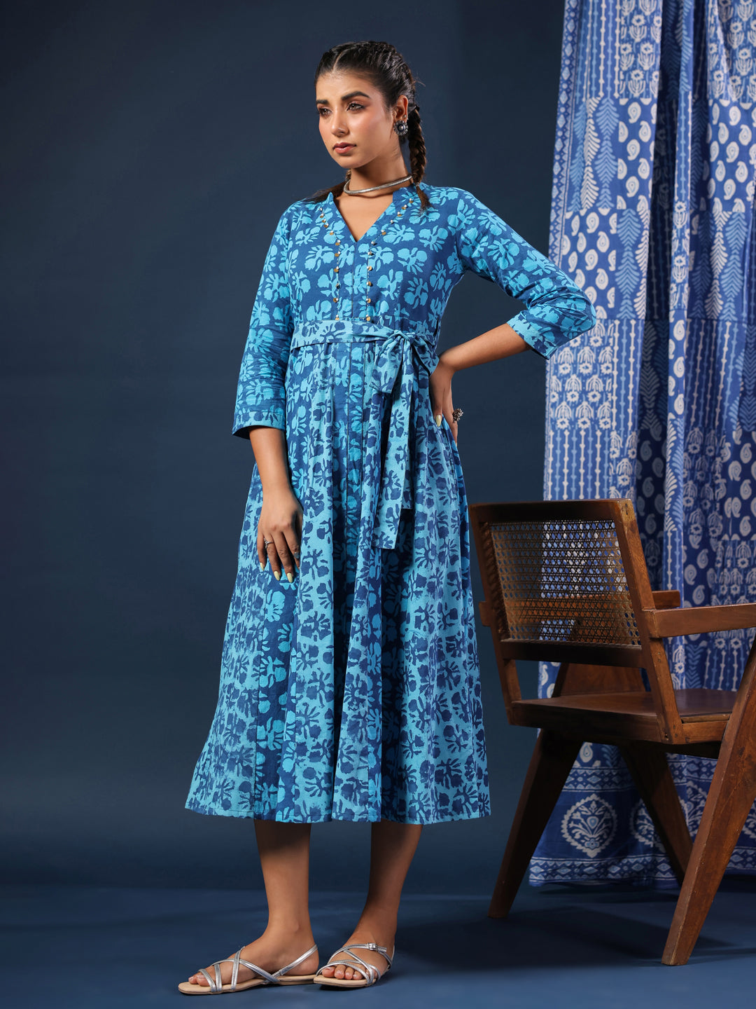 Pure Blue Indigo Handblock Printed Dress