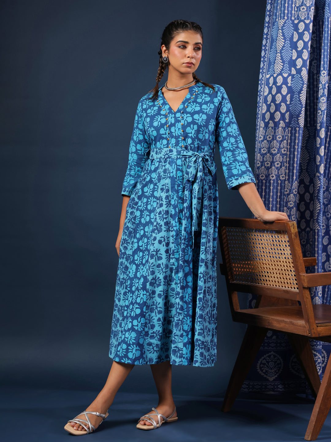 Pure Blue Indigo Handblock Printed Dress