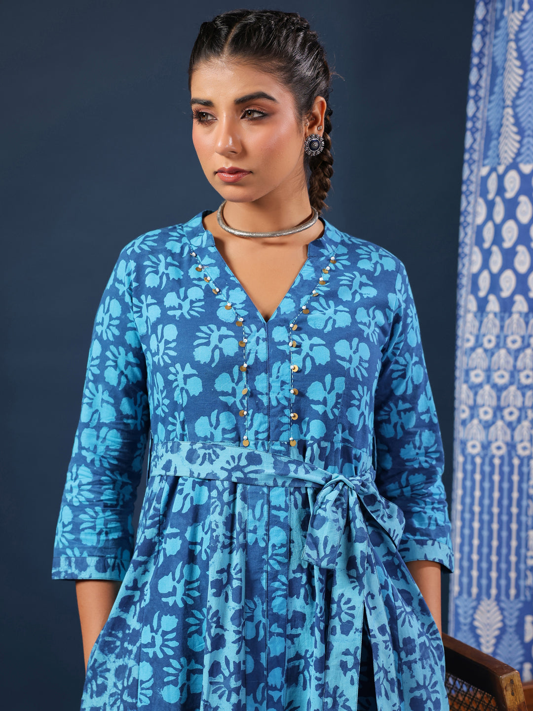 Pure Blue Indigo Handblock Printed Dress