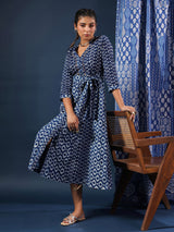 Pure Indigo Handblock Printed Dress