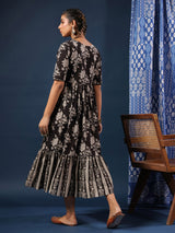 Black Bagru Handblock Printed Cotton Dress