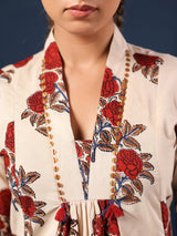 Cream Bagru Handblock Printed Dress with Pockets & Lining