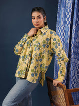 Yellow Handblock Printed Lose Fit Cotton Shirt