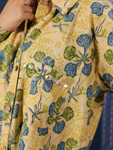 Yellow Handblock Printed Lose Fit Cotton Shirt