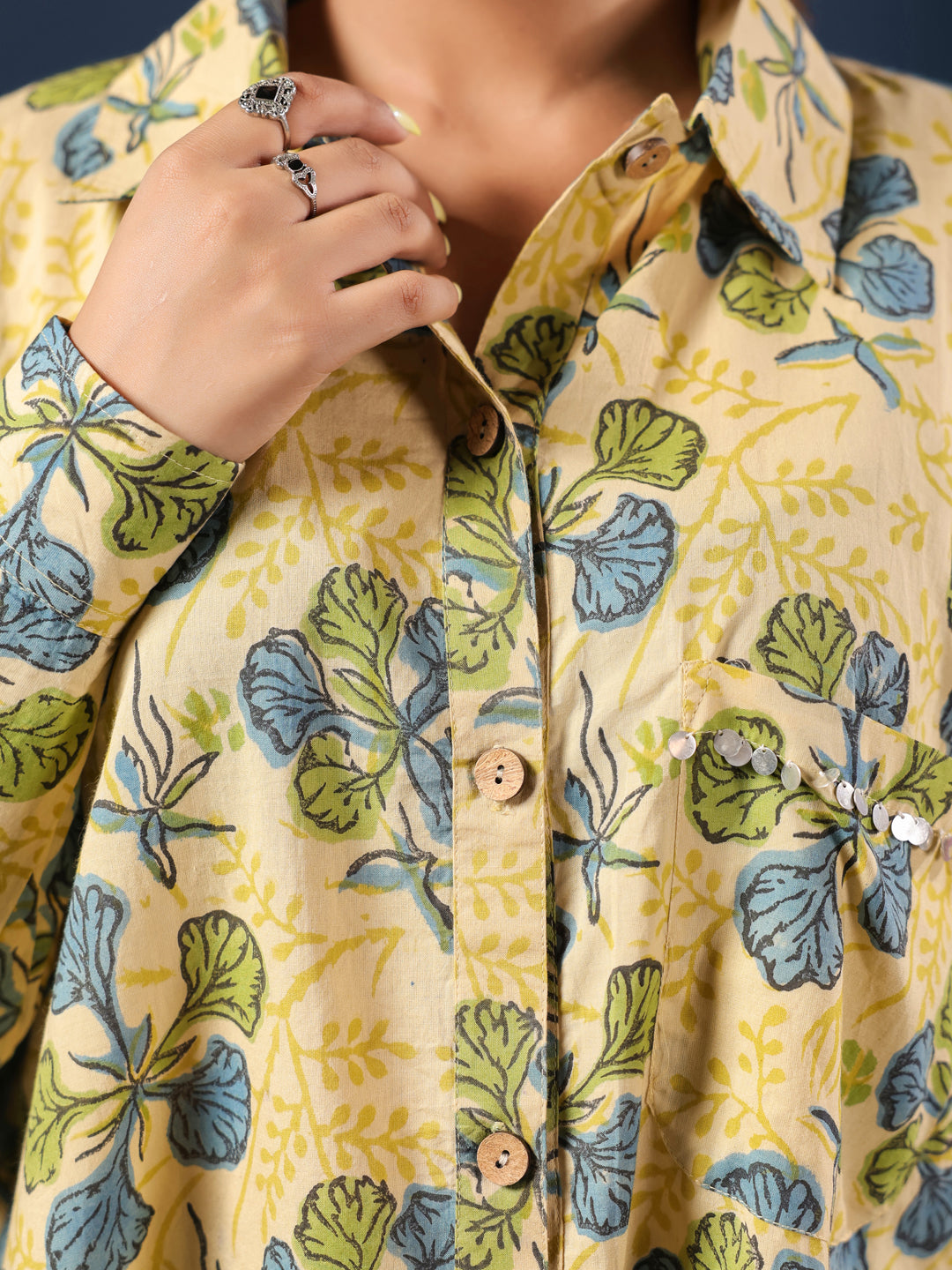 Yellow Handblock Printed Lose Fit Cotton Shirt