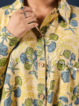 Yellow Handblock Printed Lose Fit Cotton Shirt