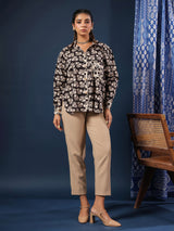 Black Bagru Handblock Printed Lose Fit Cotton Shirt