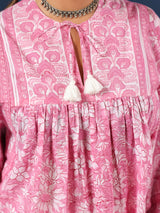 Pink Hand-block Printed Boho Volume Sleeves Top