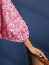 Pink Hand-block Printed Boho Volume Sleeves Top