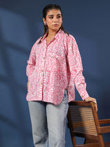 Pink Handblock Printed Lose Fit Cotton Shirt