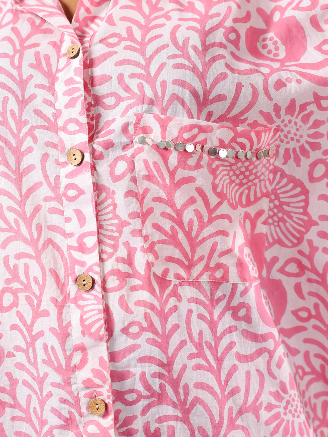 Pink Handblock Printed Lose Fit Cotton Shirt