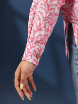 Pink Handblock Printed Lose Fit Cotton Shirt