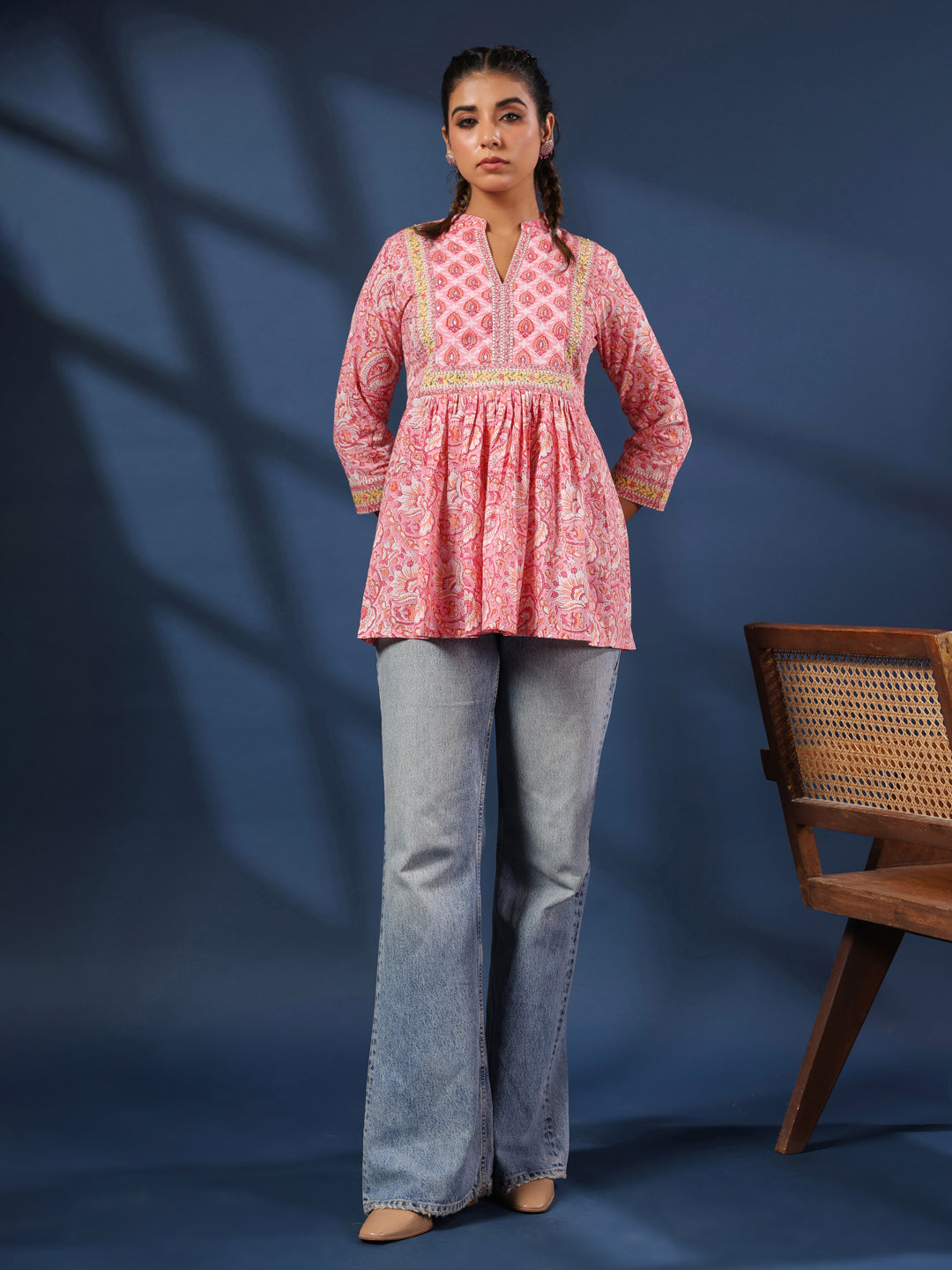 Pink Handblock Printed Cotton Top