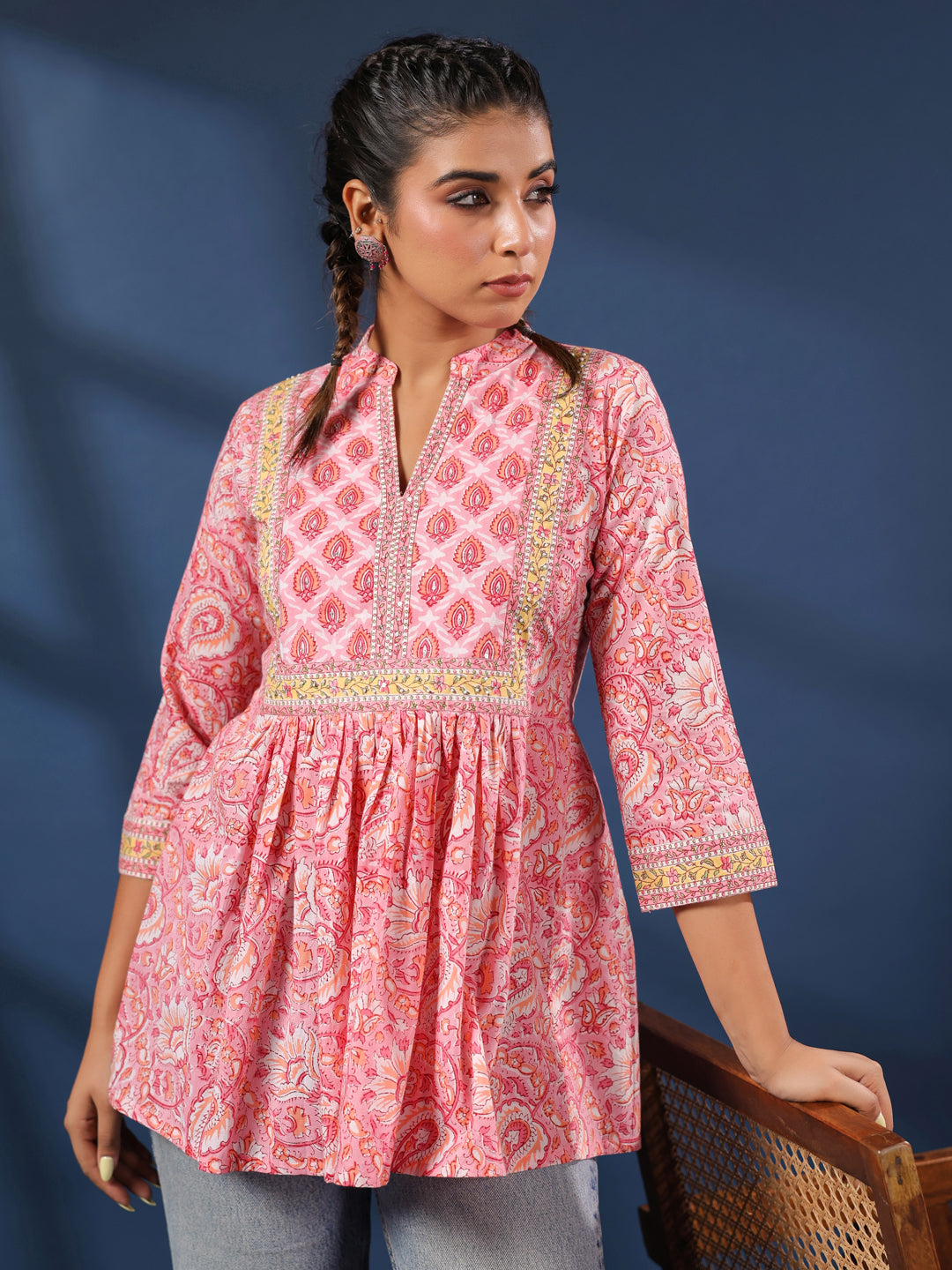 Pink Handblock Printed Cotton Top