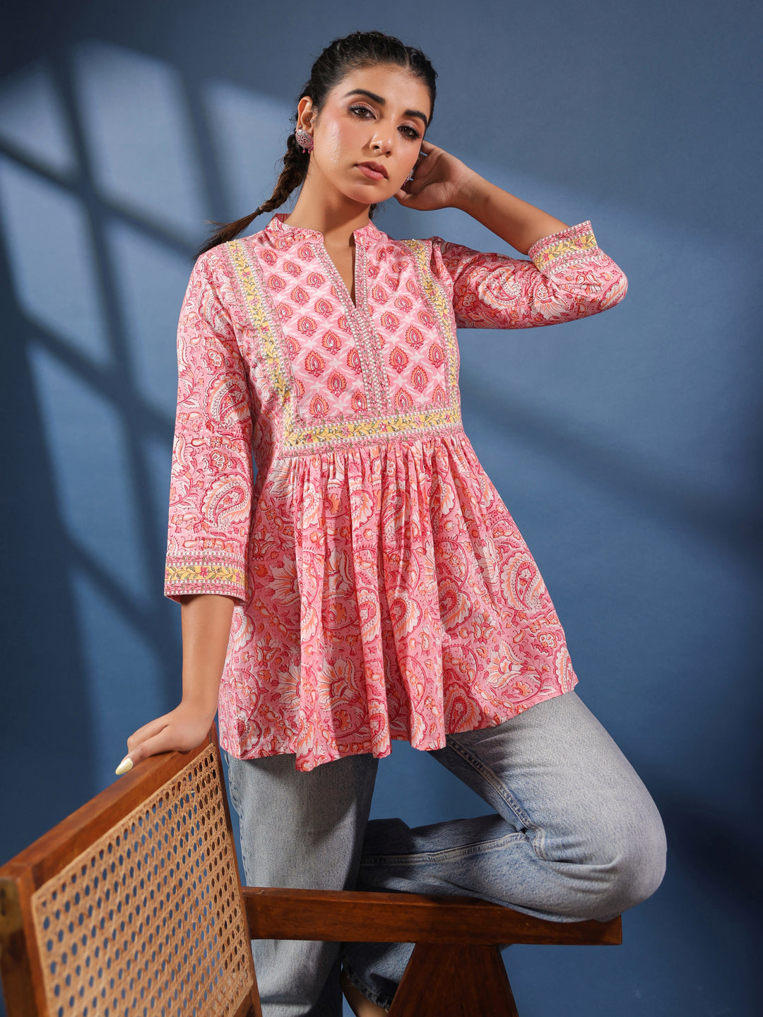 Pink Handblock Printed Cotton Top