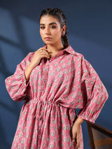 Pink Booti Handblock Printed Shirt Style Kaftan Top