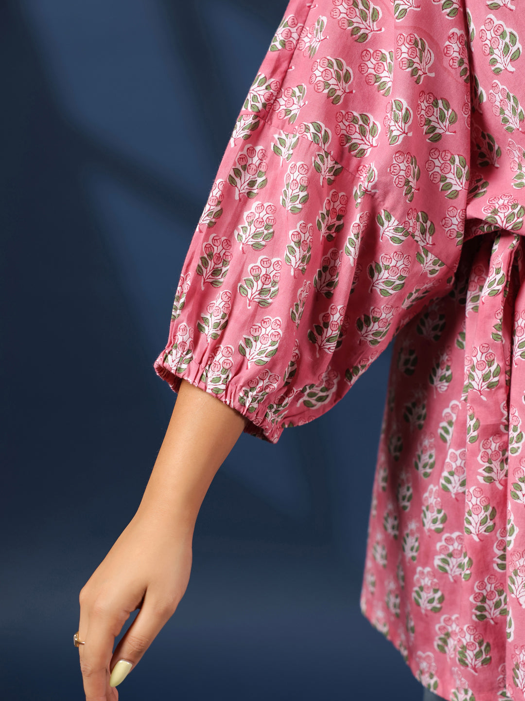 Pink Booti Handblock Printed Shirt Style Kaftan Top