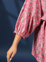 Pink Booti Handblock Printed Shirt Style Kaftan Top