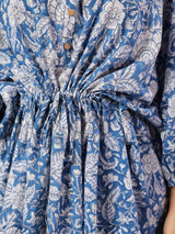 Blue Floral Handblock Printed Shirt Style Kaftan Top