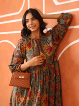 Vintage Floral Tie-Waist Cotton Dress