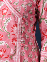 Pink Handblock Printed A-Line Kurta with Pockets
