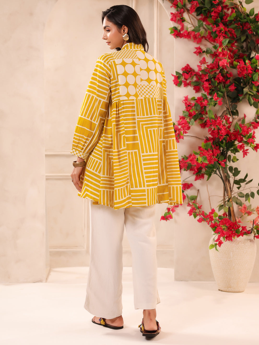 Breezy Yellow Printed Cotton Tunic