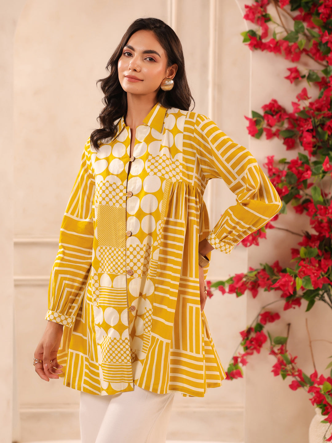 Breezy Yellow Printed Cotton Tunic