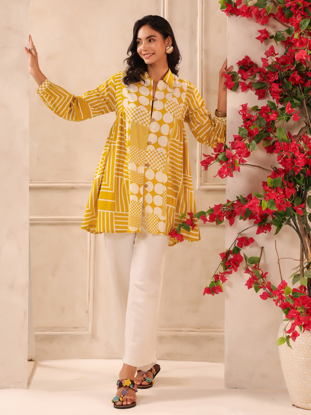 Breezy Yellow Printed Cotton Tunic