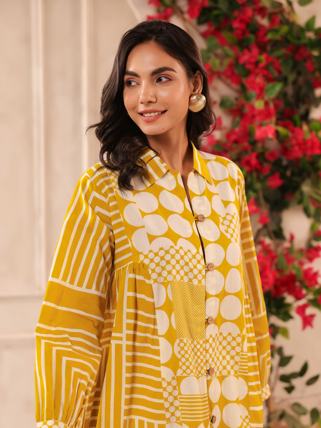 Breezy Yellow Printed Cotton Tunic