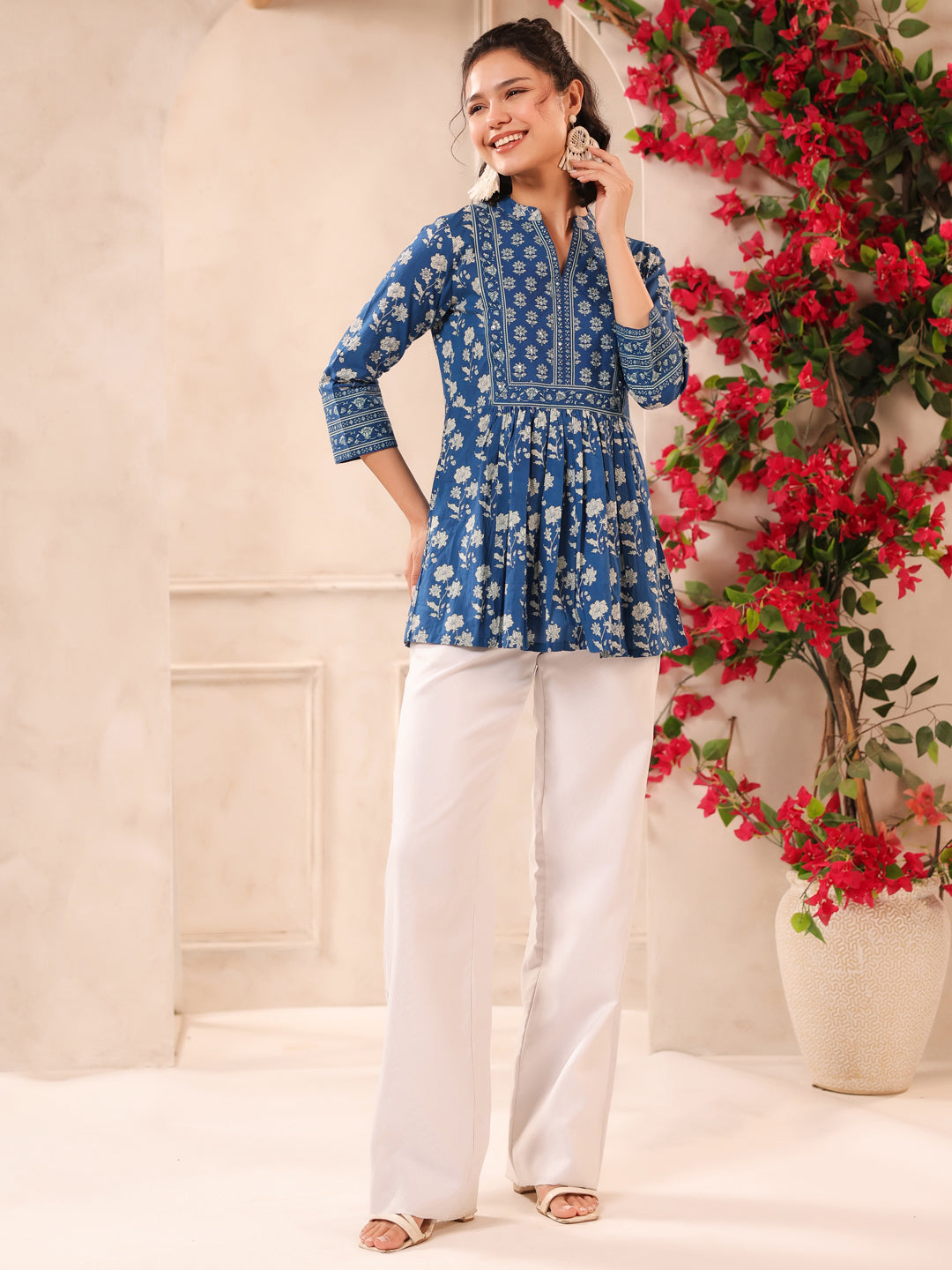 Blue Printed Cotton Top