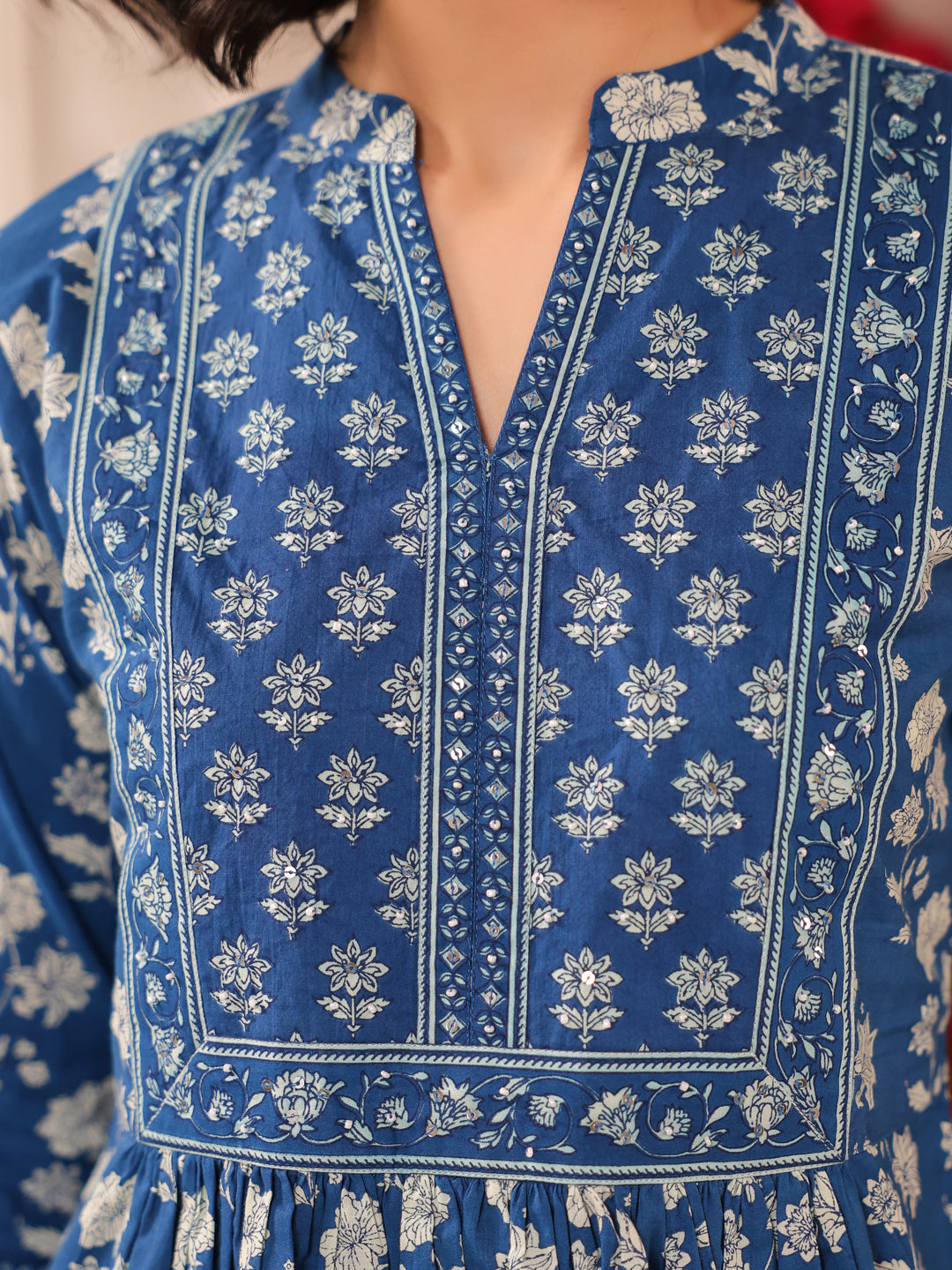 Blue Printed Cotton Top